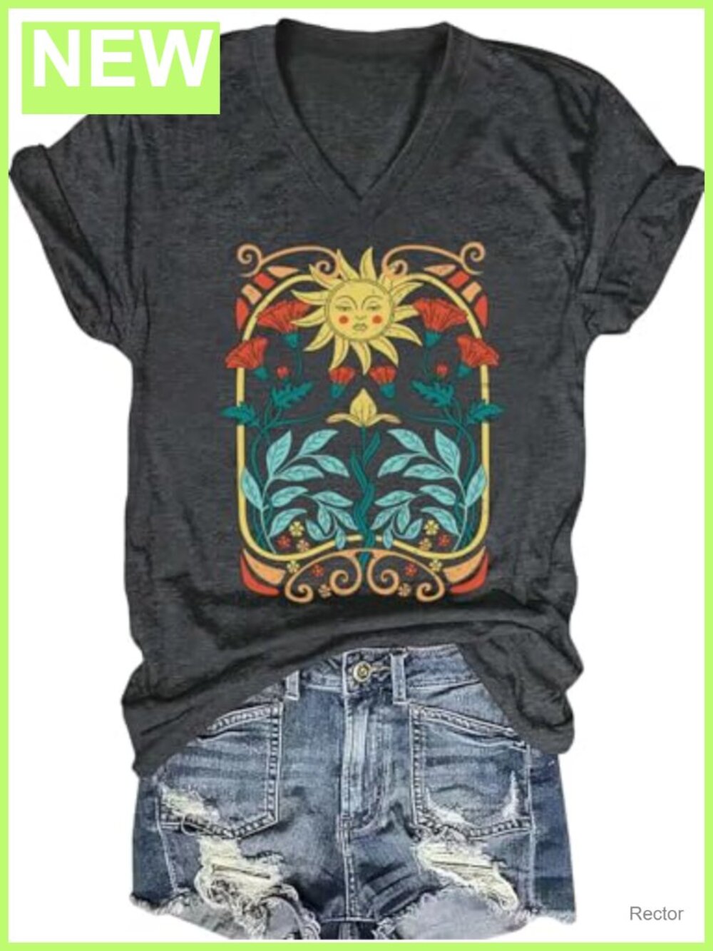 Womens Boho Floral Graphic V Neck Short Sleeve Casual T Shirt